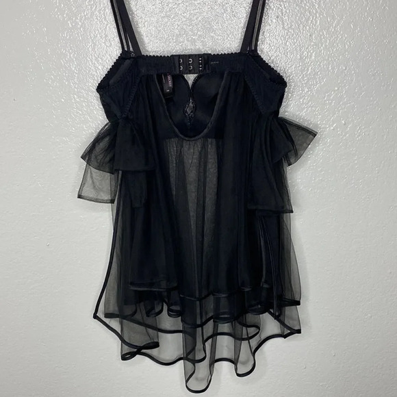 Victoria’s Secret Black Chiffon Babydoll Slip W/ Rhinestone Embellished … - Picture 4 of 11
